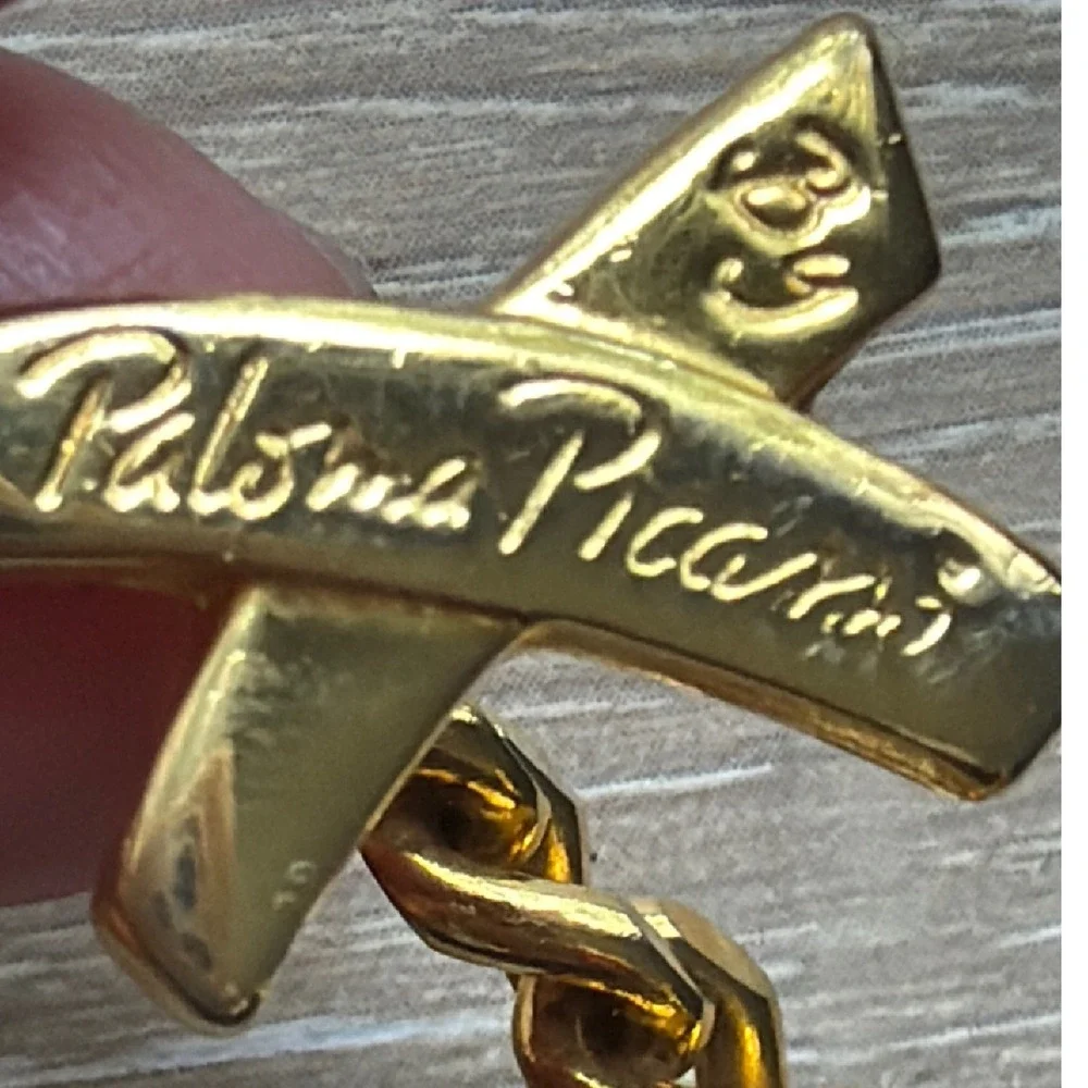Paloma Picasso Black Suede Leather Belt Gold X Buckle Chain Vintage Italy M/75